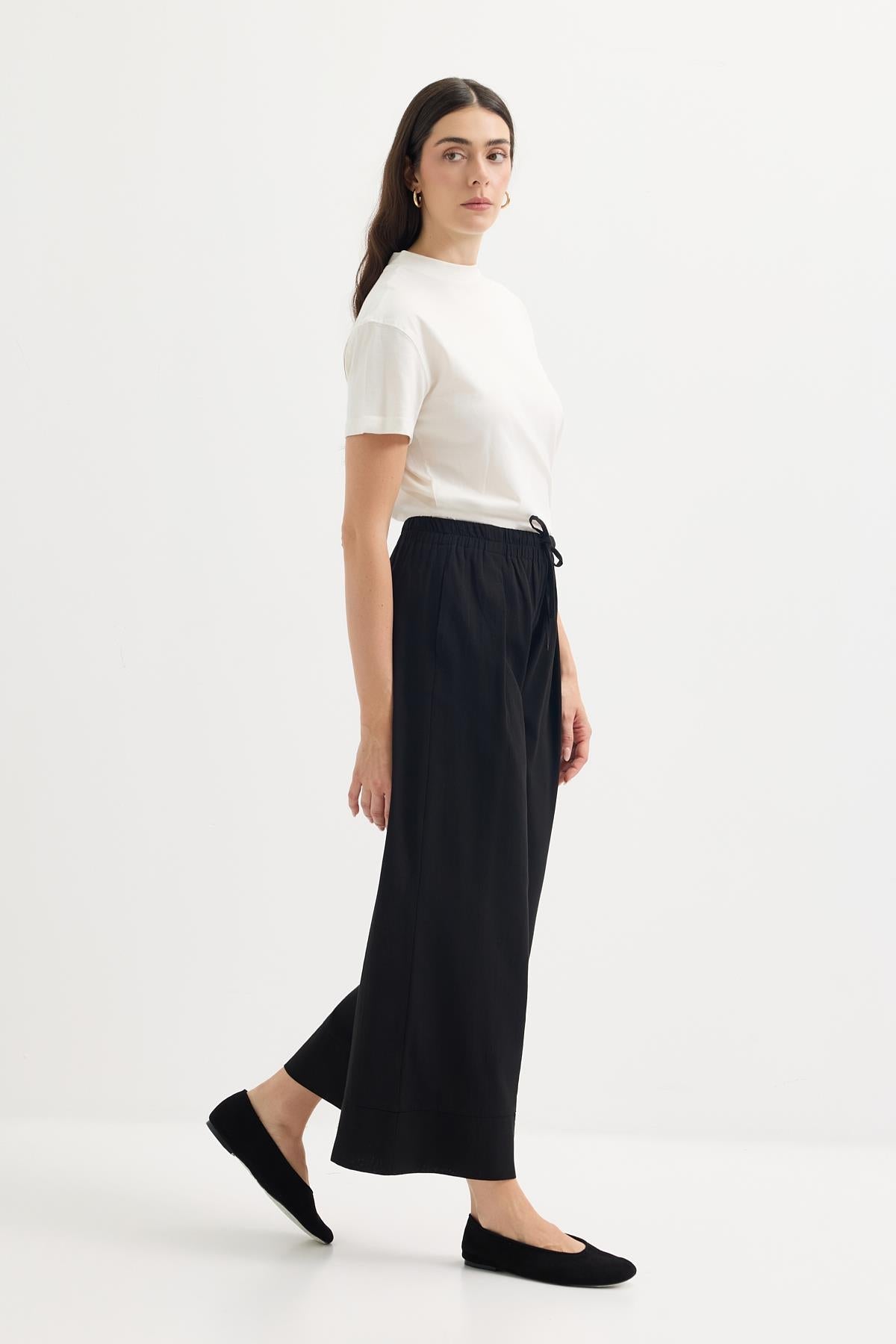 Doren Tie-Waist Linen Pants Black