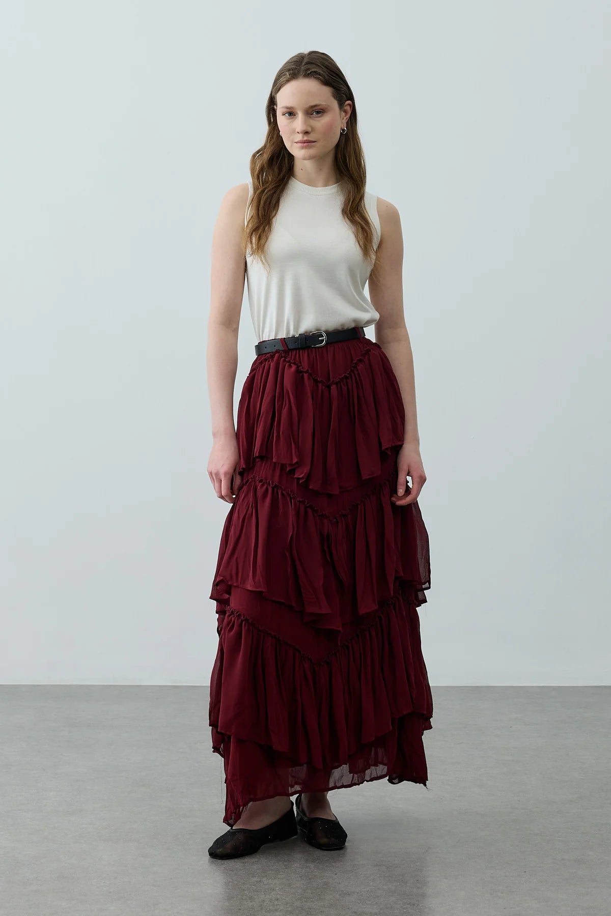 Multi-Panel Skirt Burgundy