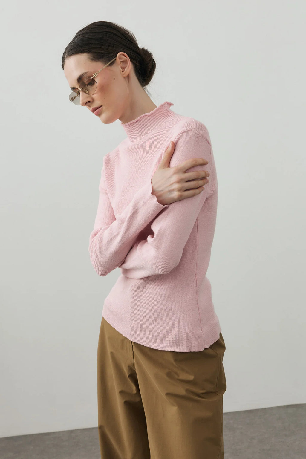 Fine-Ribbed Cotton Knit Bodysuit Pink