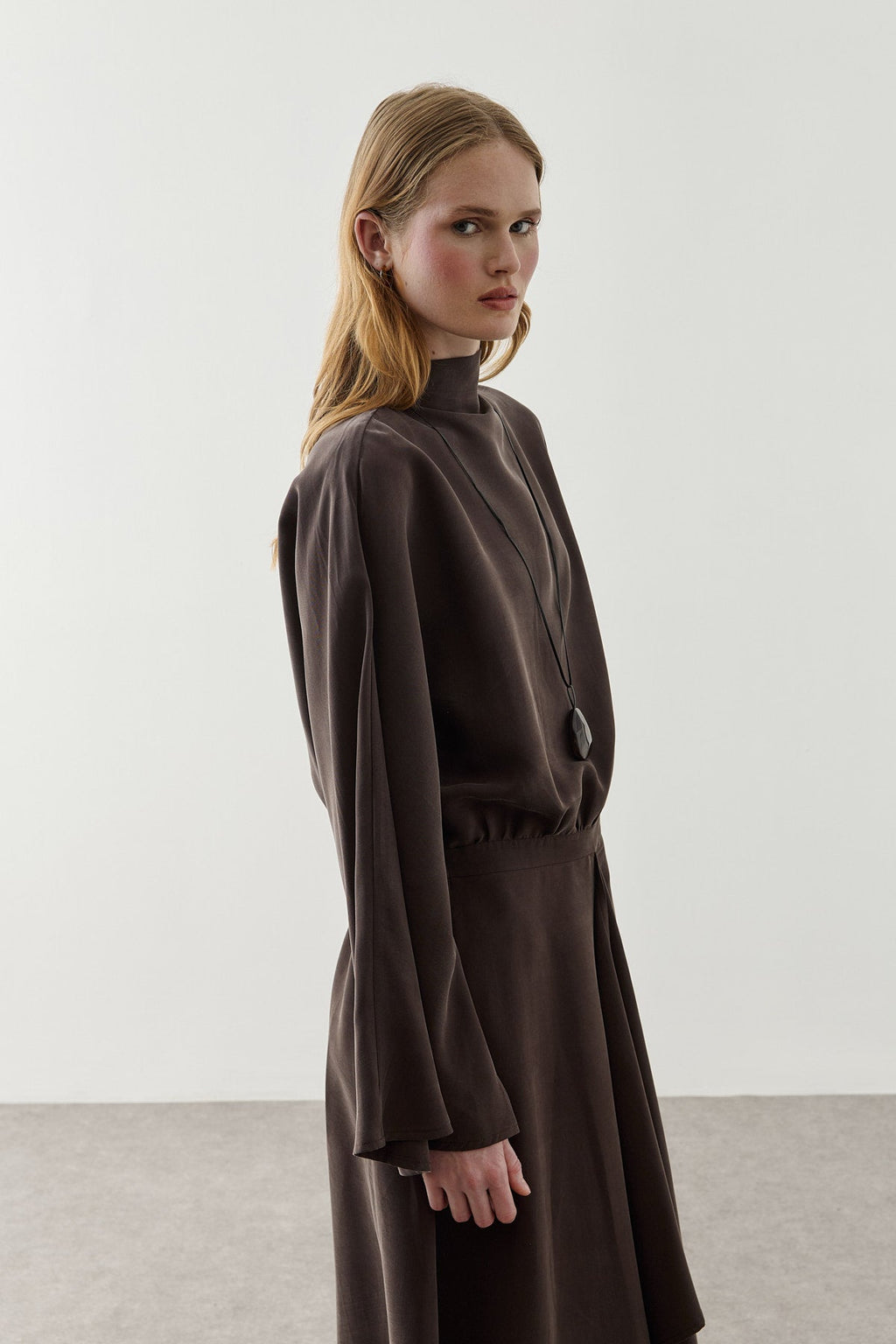 Front Panelled Tencel Dress Brown