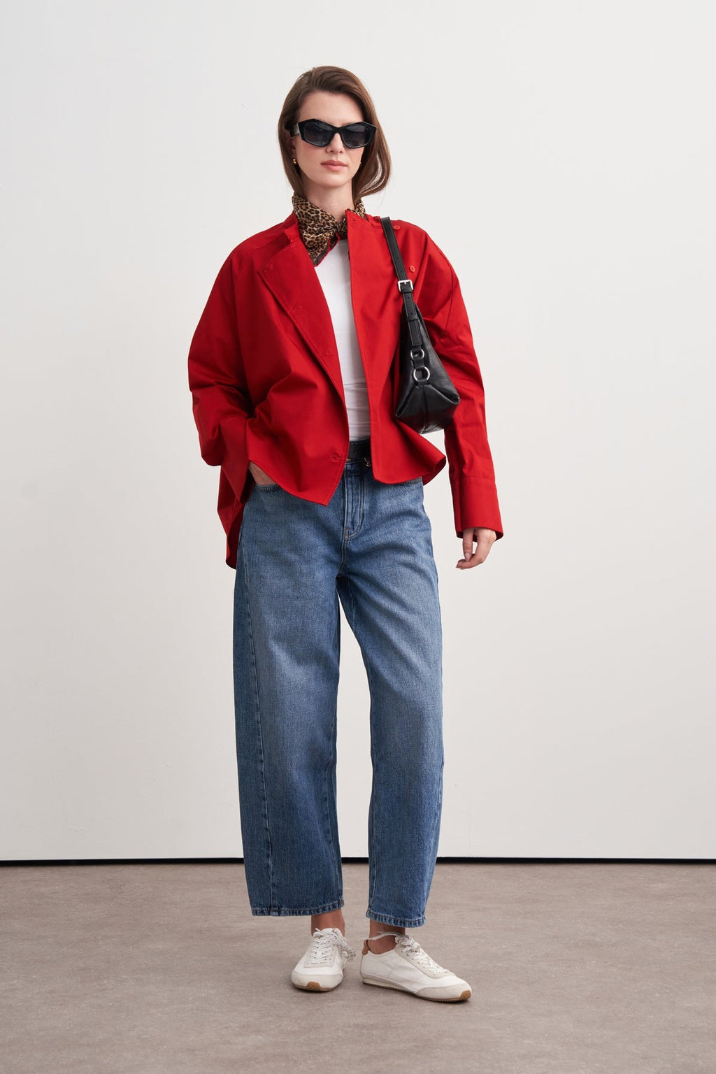 Gabardine Stand-Collar Trench Shirt Red