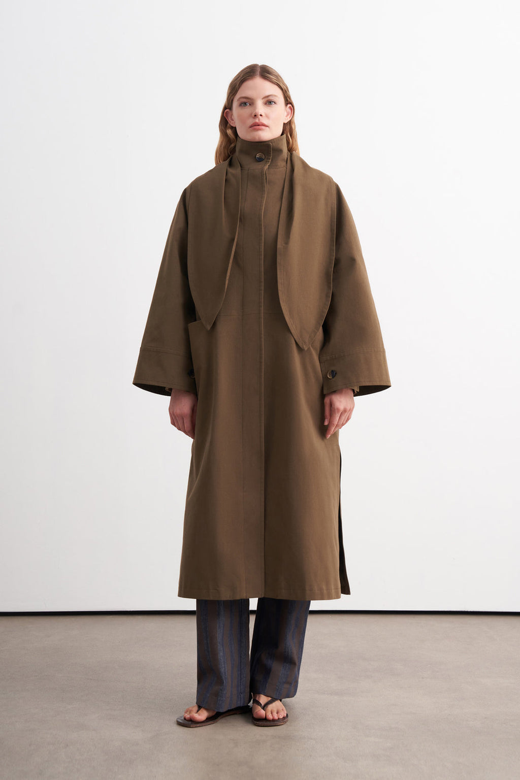 Premium Shawl-Detail Trench Coat Khaki