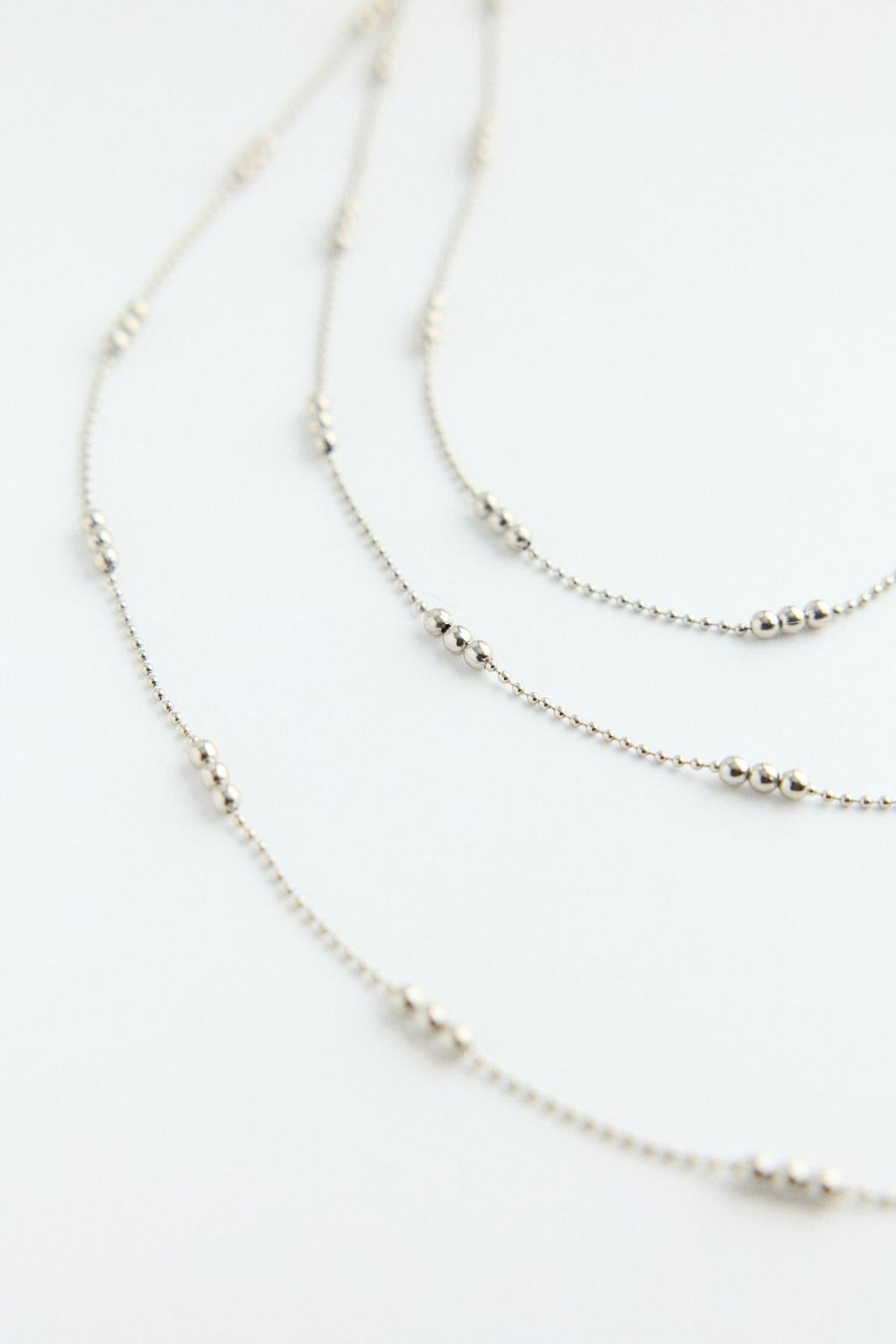 Adjustable Fine Beaded Chain Silver Necklace