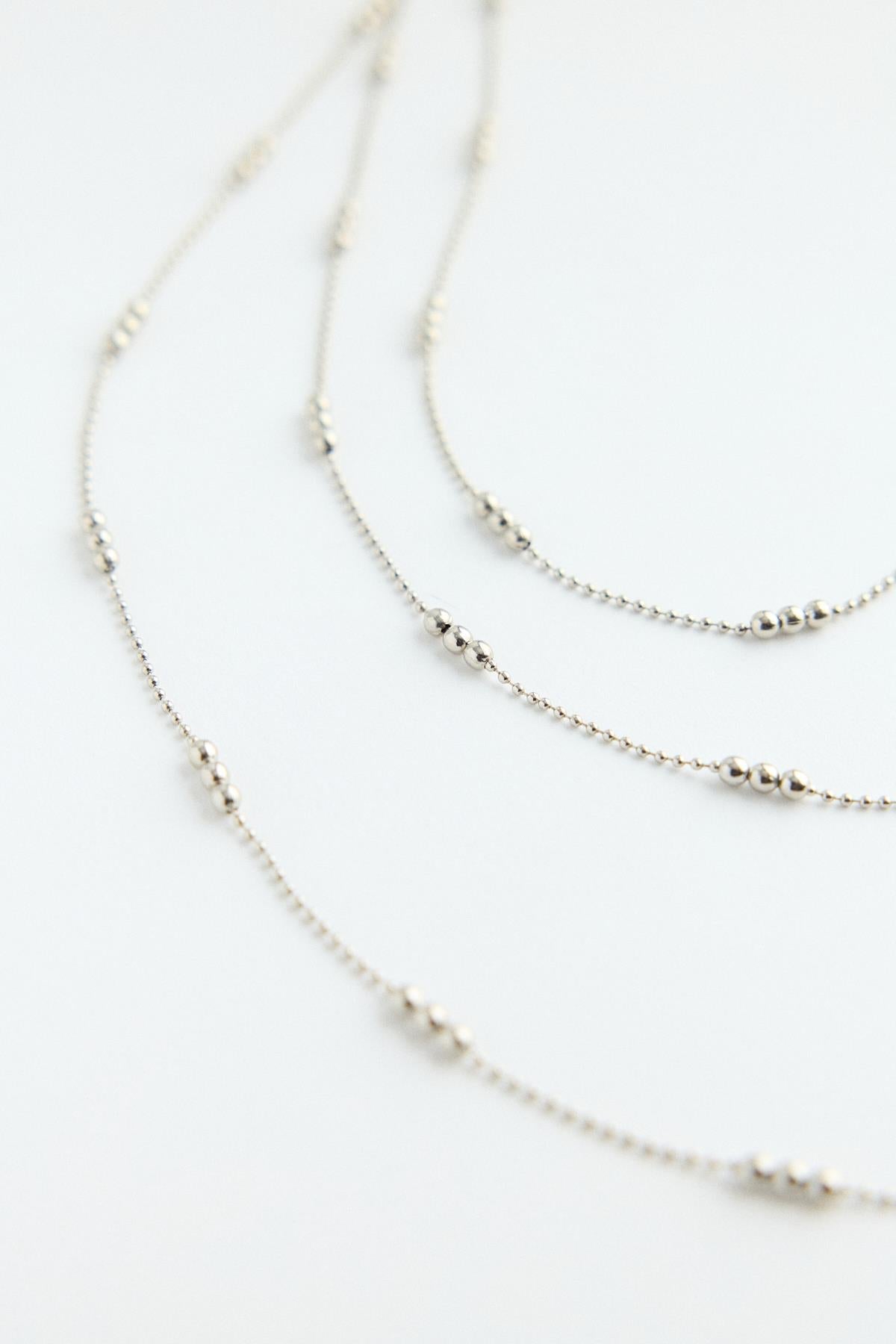 Adjustable Fine Beaded Chain Silver Necklace
