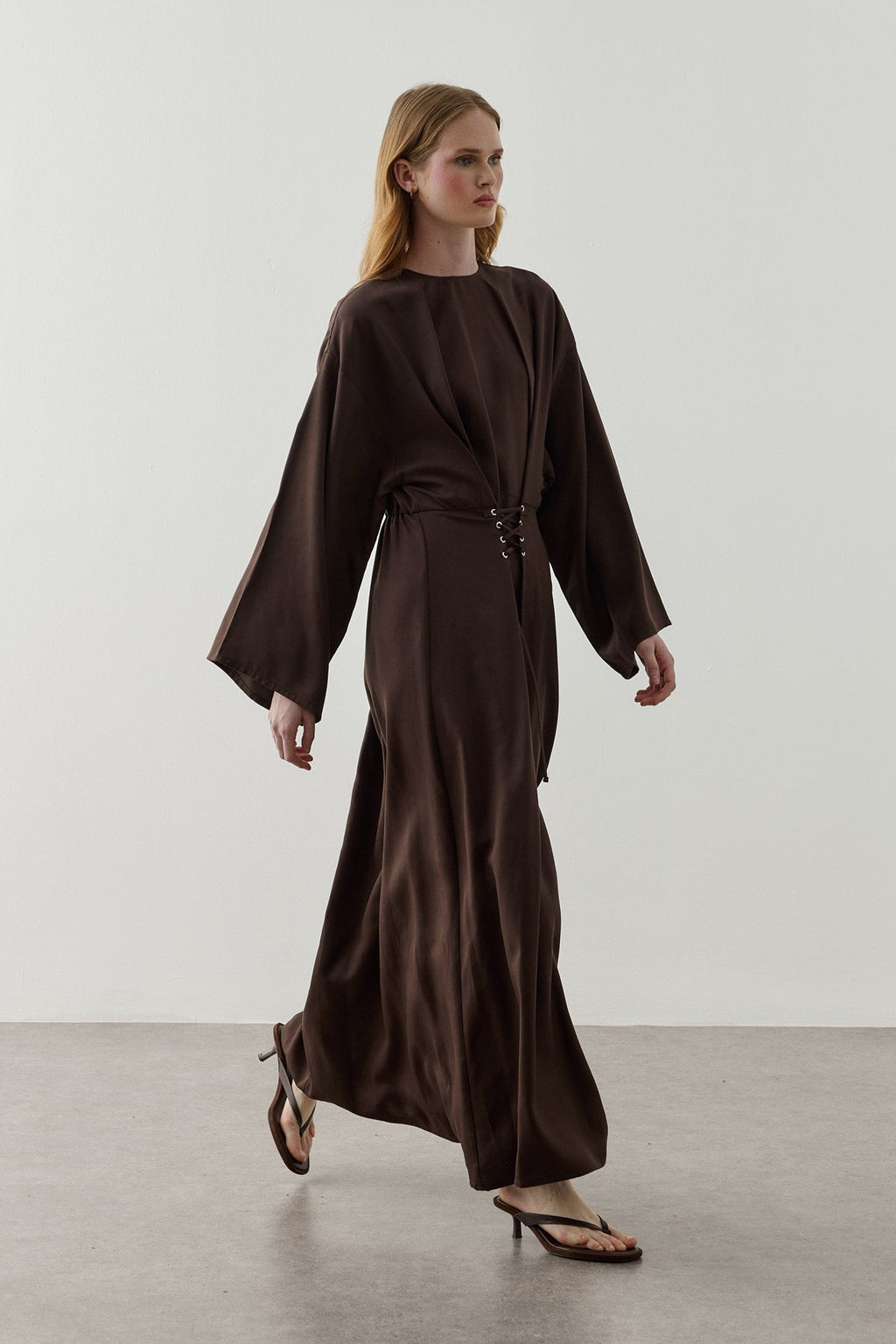 Eyelet-Detail Tencel Dress Brown