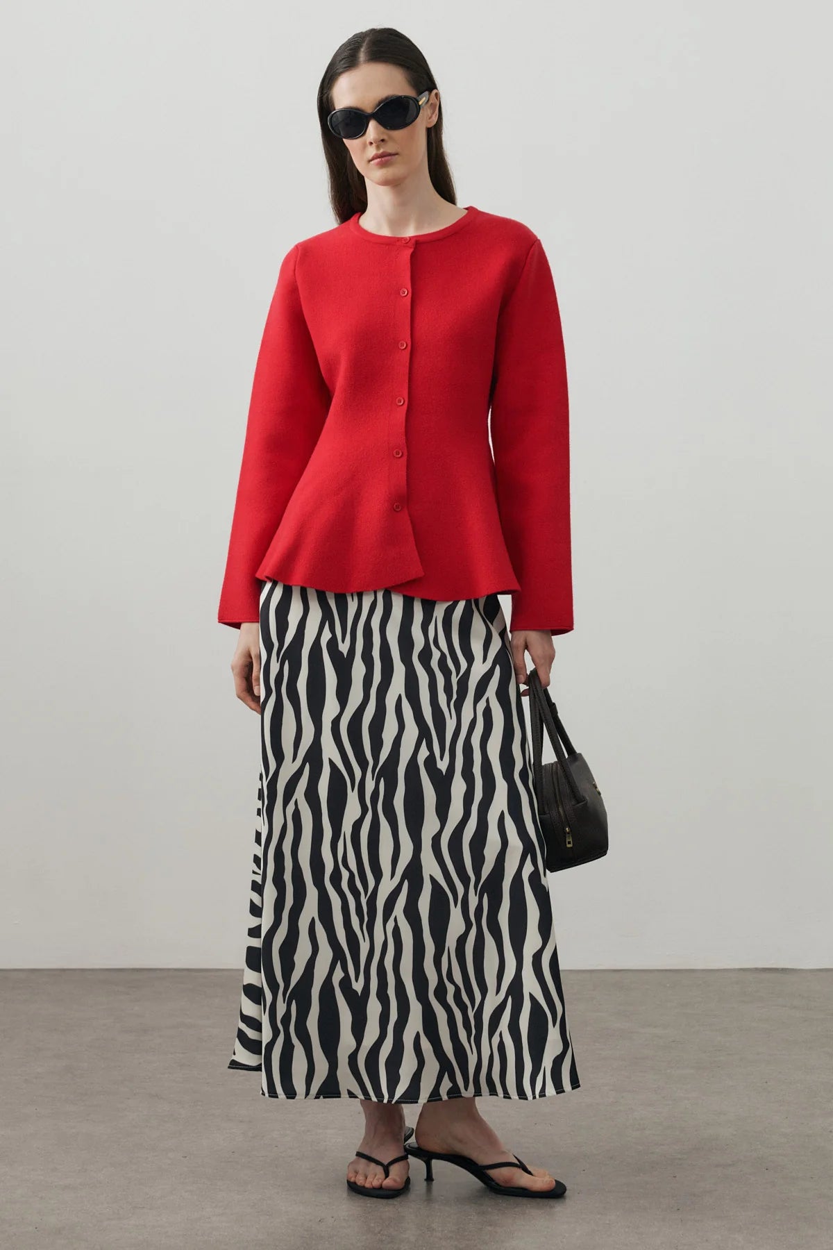 Wavy-Hem Knit Jacket Red