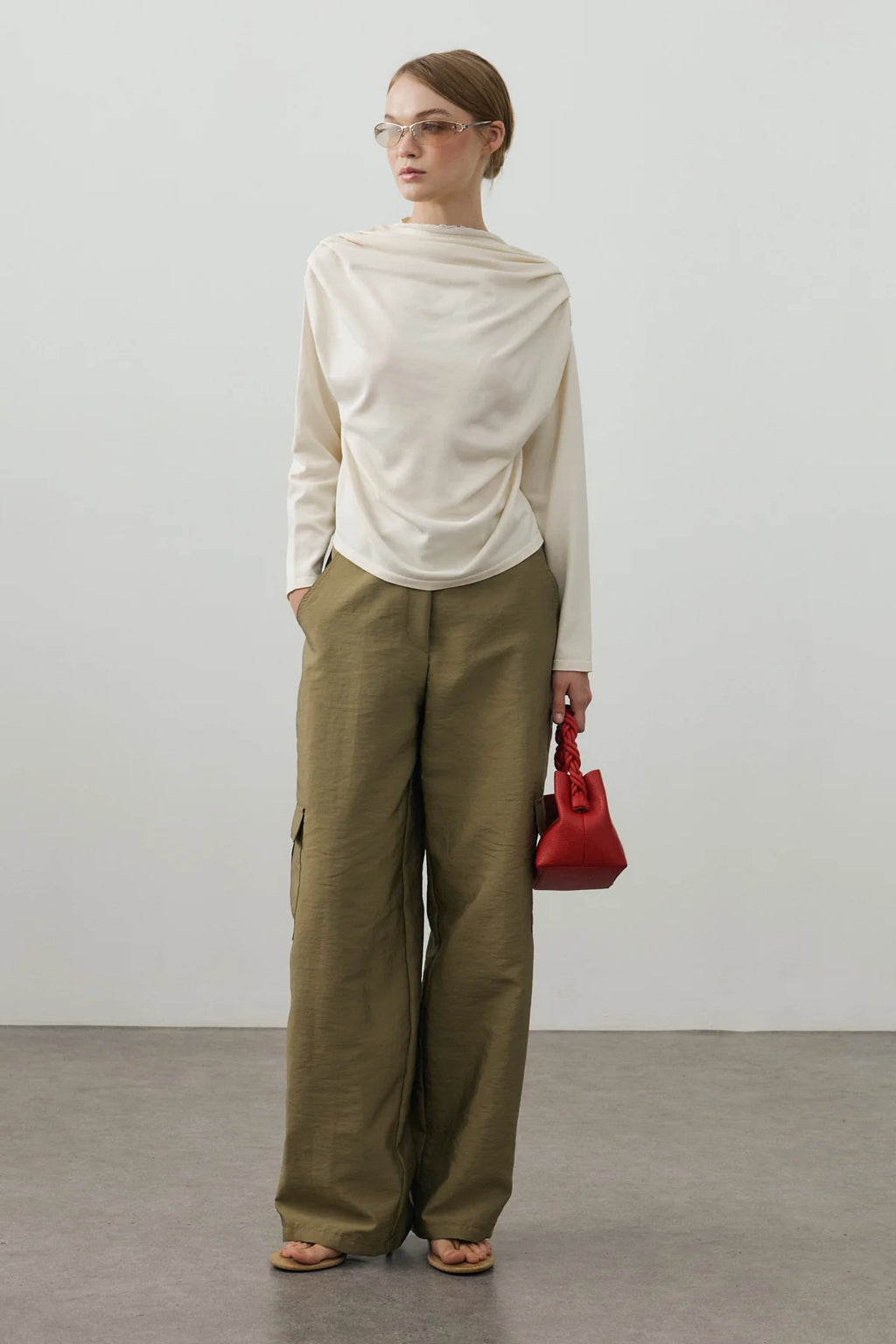 Draped Lightweight Knit Top White