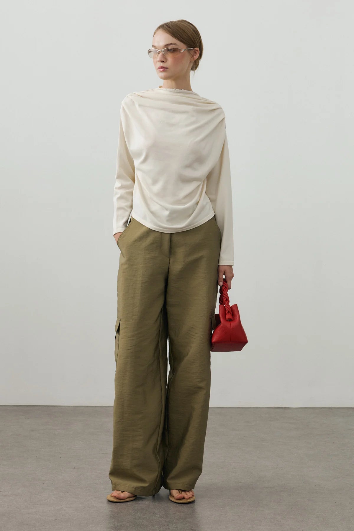 Draped Lightweight Knit Top White