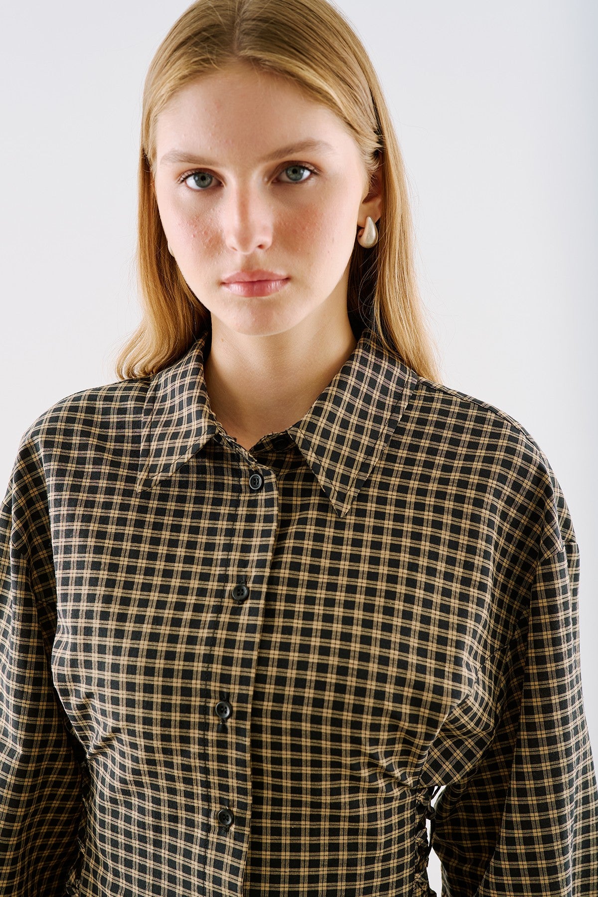 Waist-Tie Detail Shirt Plaid