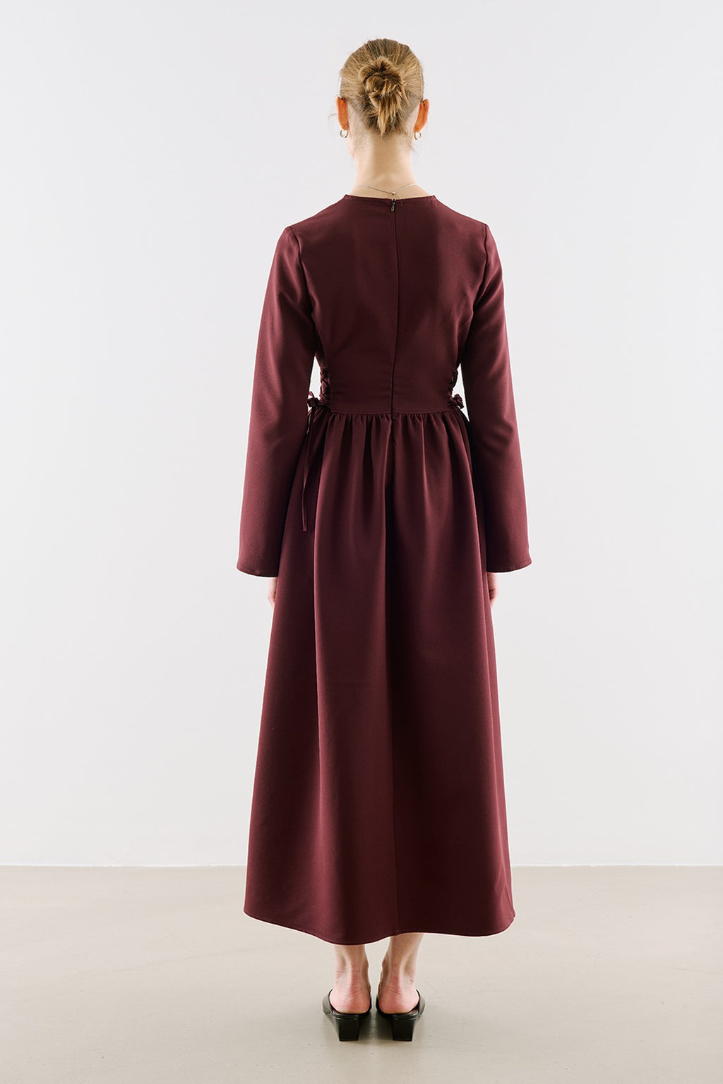 Waist-Fitted Tie-Detail Dress Burgundy