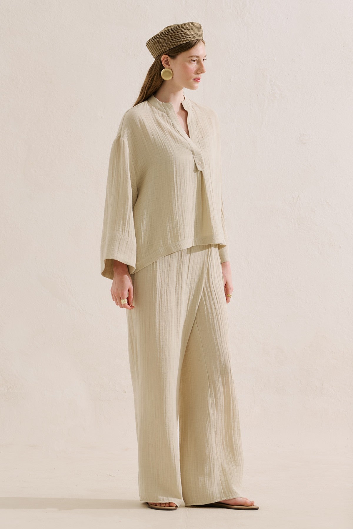 Muslin Wide-Sleeve Blouse Sand