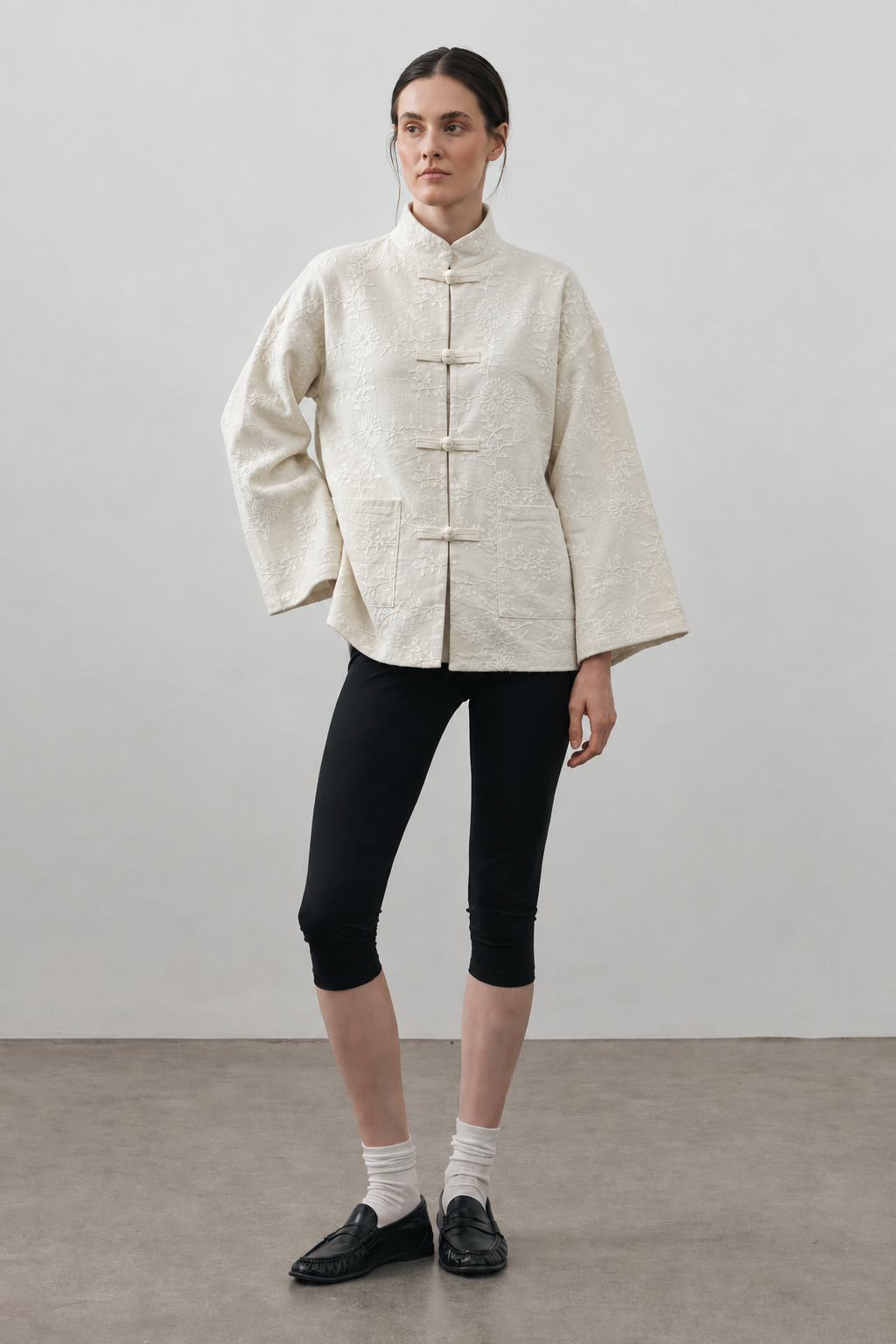 Embroidered Floral Linen Kimono Jacket