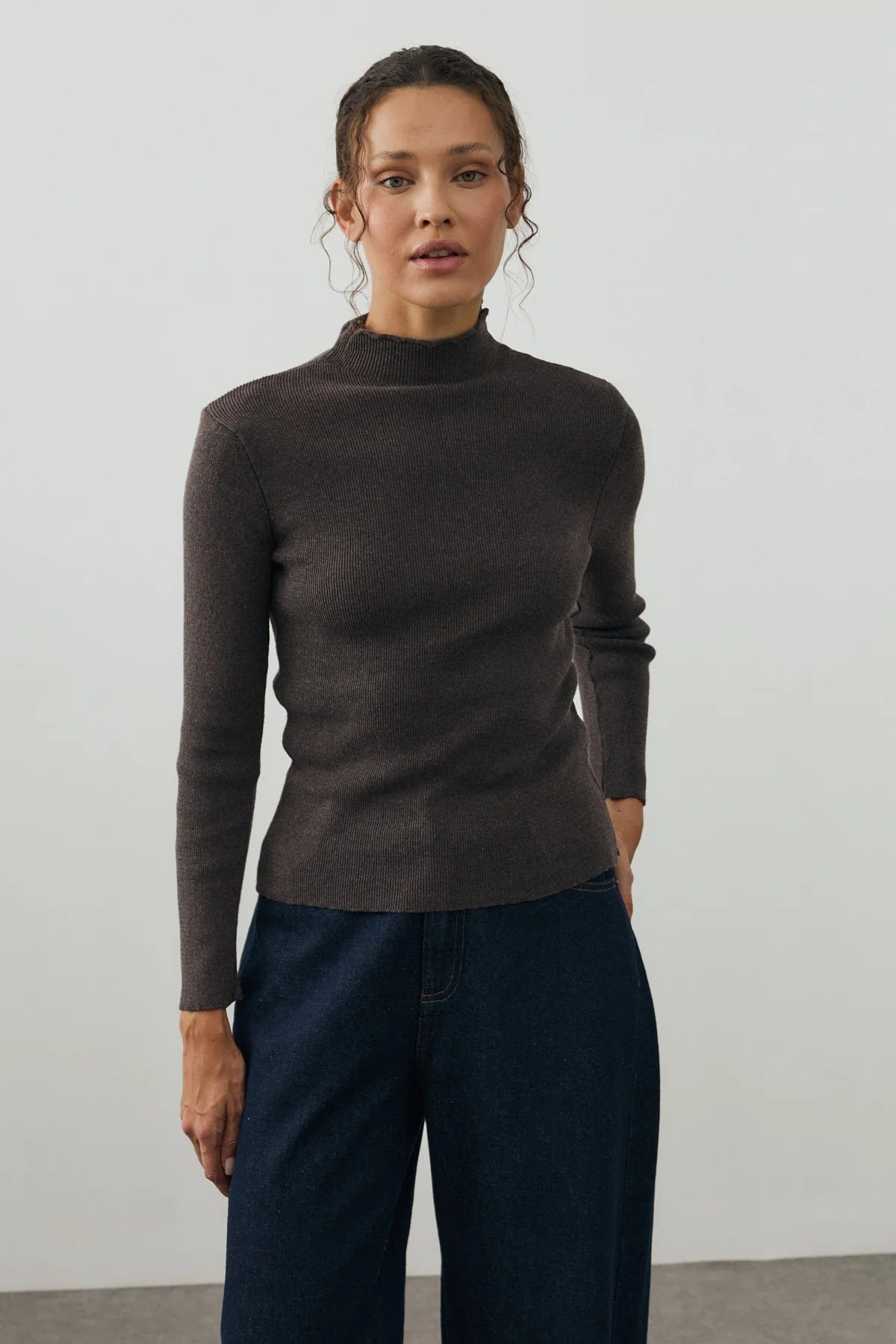 Fine-Ribbed Cotton Knit Bodysuit Brown