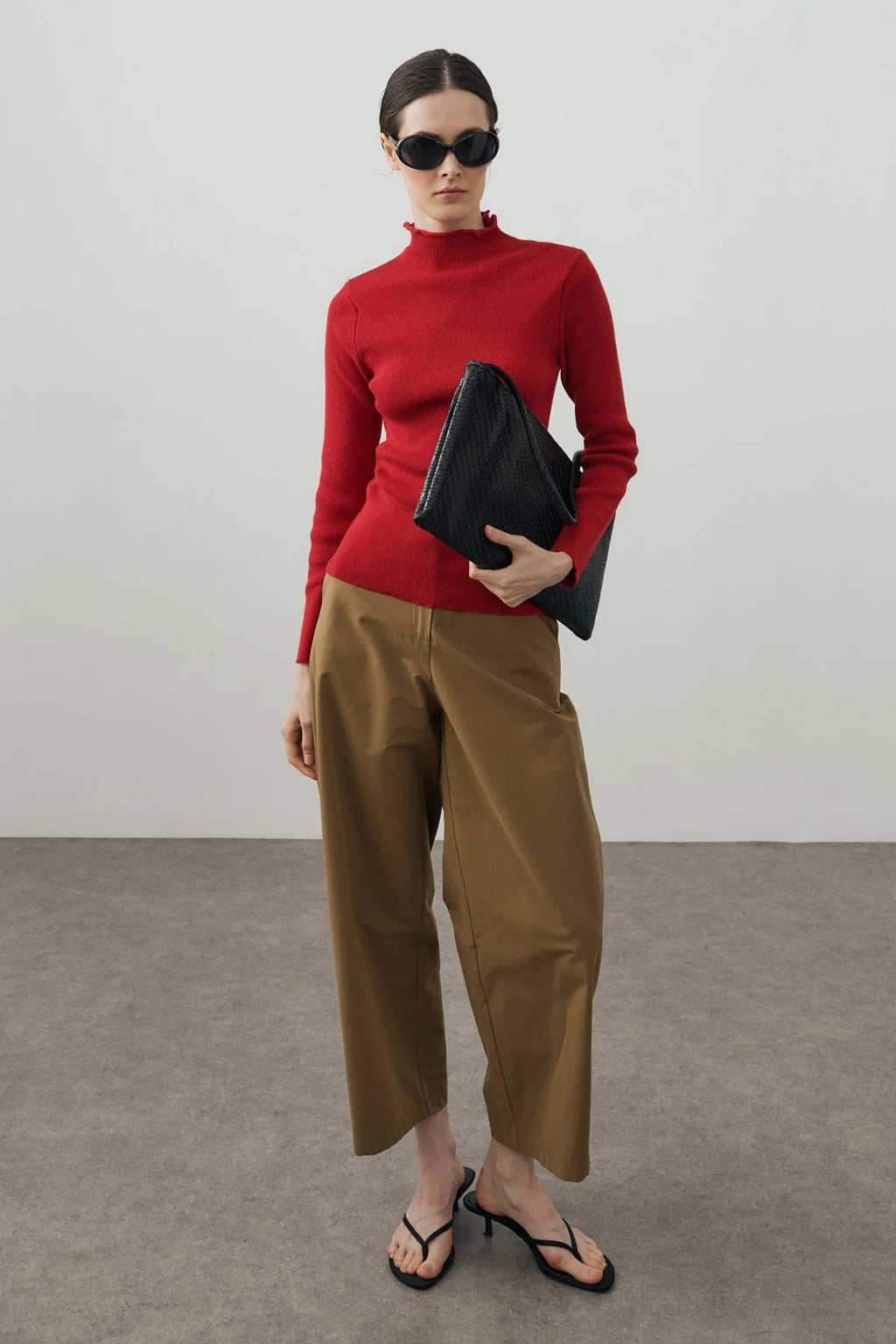 Fine-Ribbed Cotton Knit Bodysuit Red