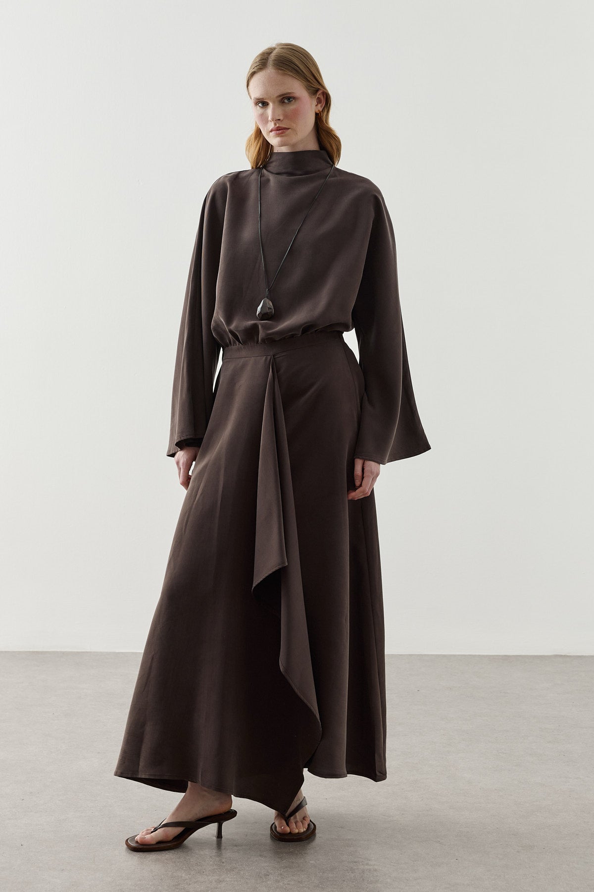 Front Panelled Tencel Dress Brown