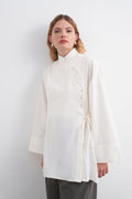 Side-Button Poplin Shirt White