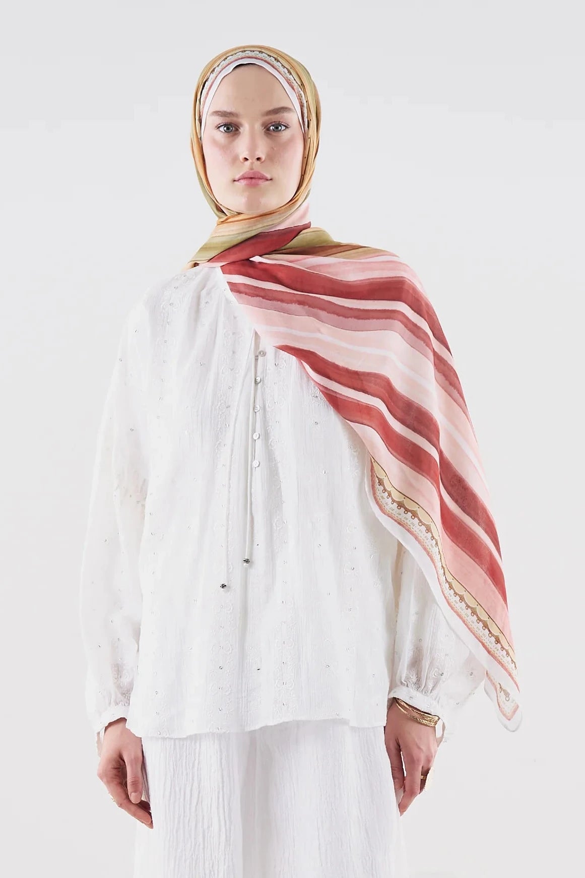 Summer Blocks Ramie Viscose Shawl Brown & Burgundy