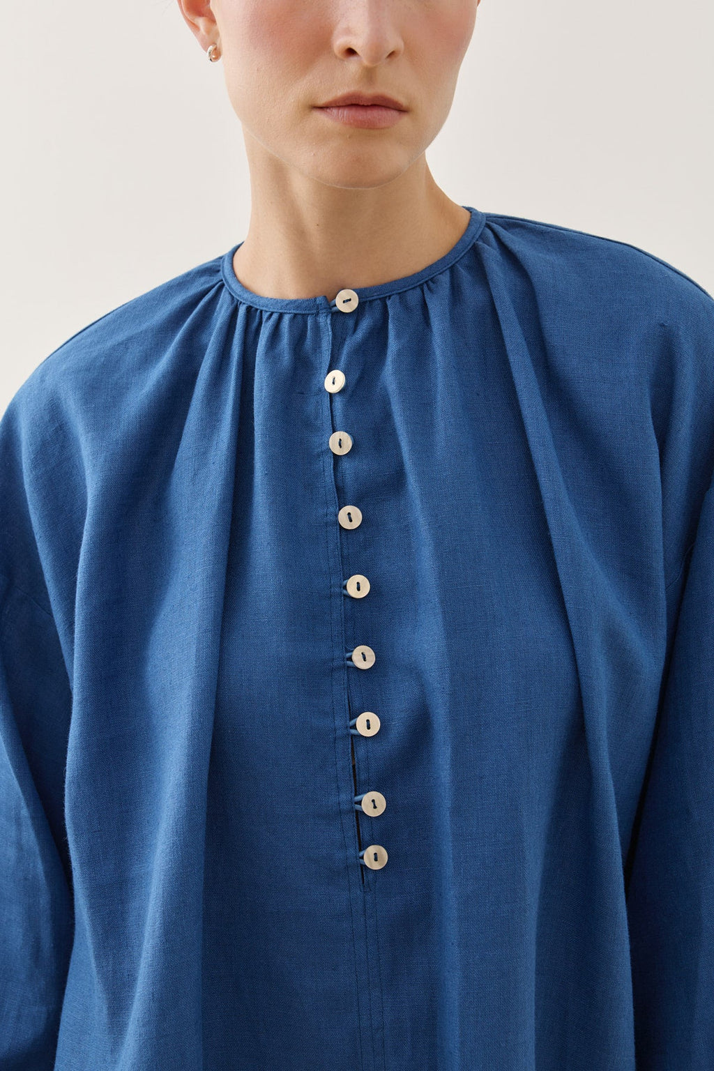 Crew Neck Linen Shirt Cobalt Blue