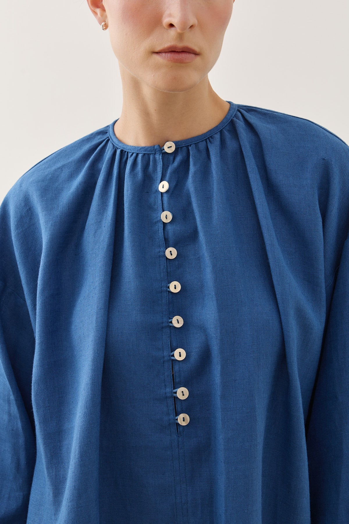 Crew Neck Linen Shirt Cobalt Blue