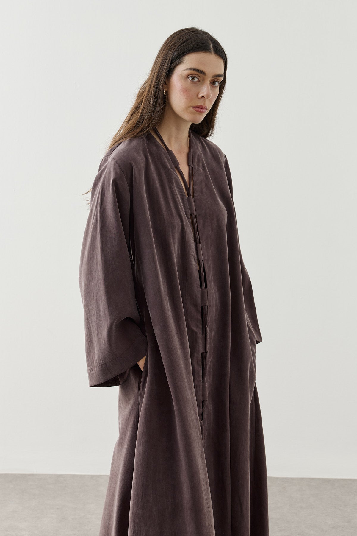 Wide Belt-Loop Kimono Brown
