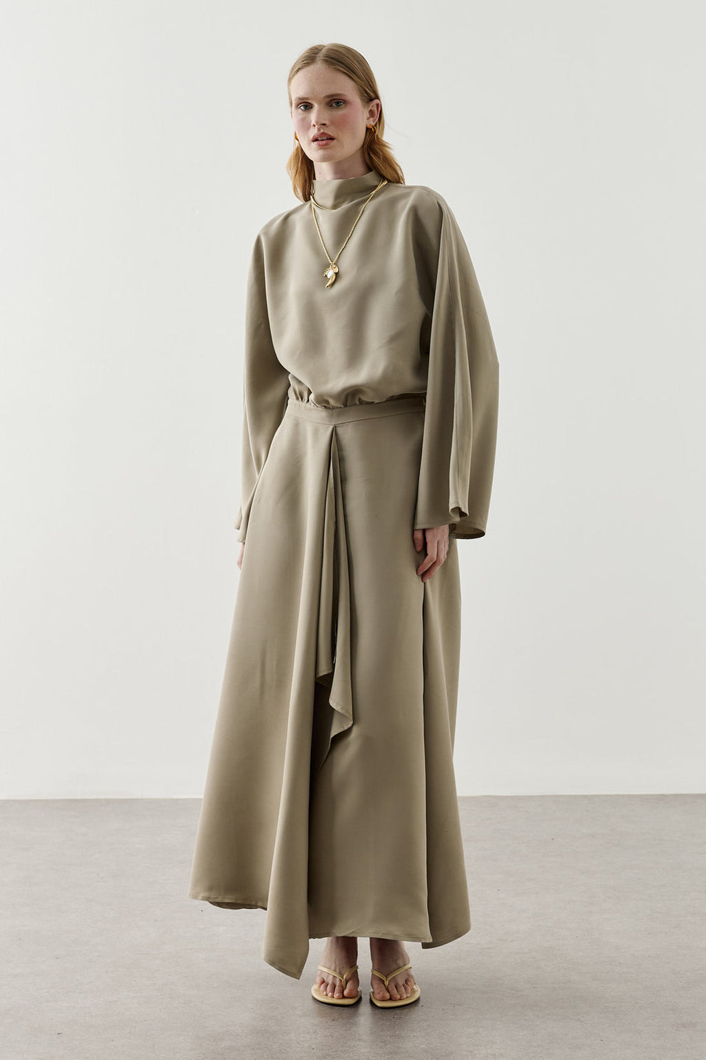Front Panelled Tencel Dress Olive
