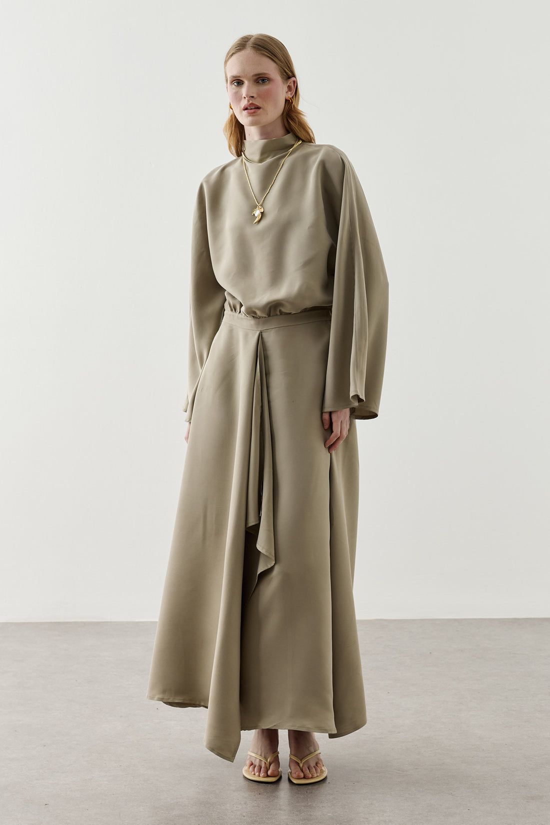 Front Panelled Tencel Dress Olive