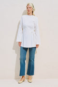 Waist Tie Long Sleeve T-shirt White