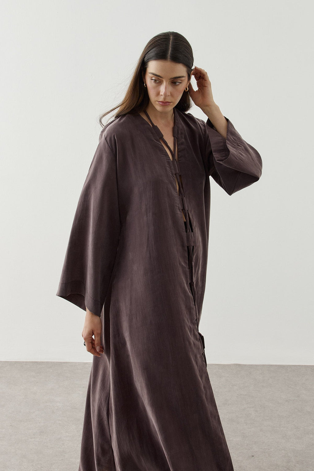 Wide Belt-Loop Kimono Brown