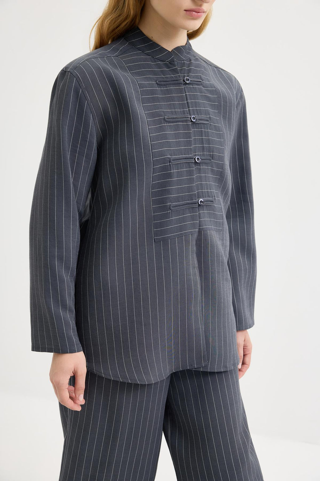 Striped Brit Sensual Shirt Trousers Set Dark Navy