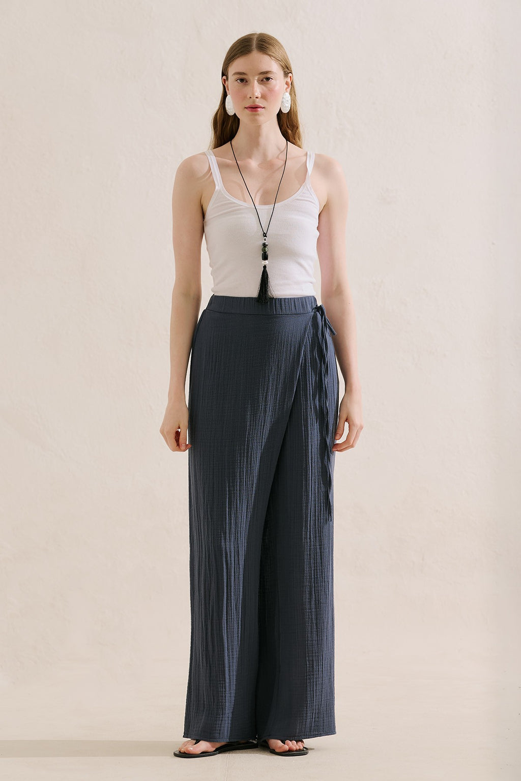 Muslin Wrap-Style Pants Indigo