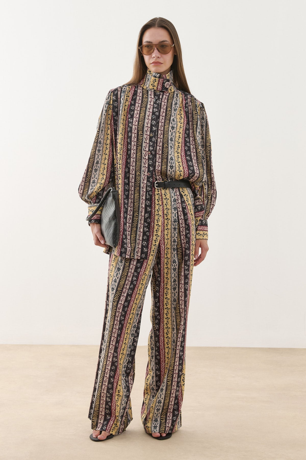 High Collar Patterned Set