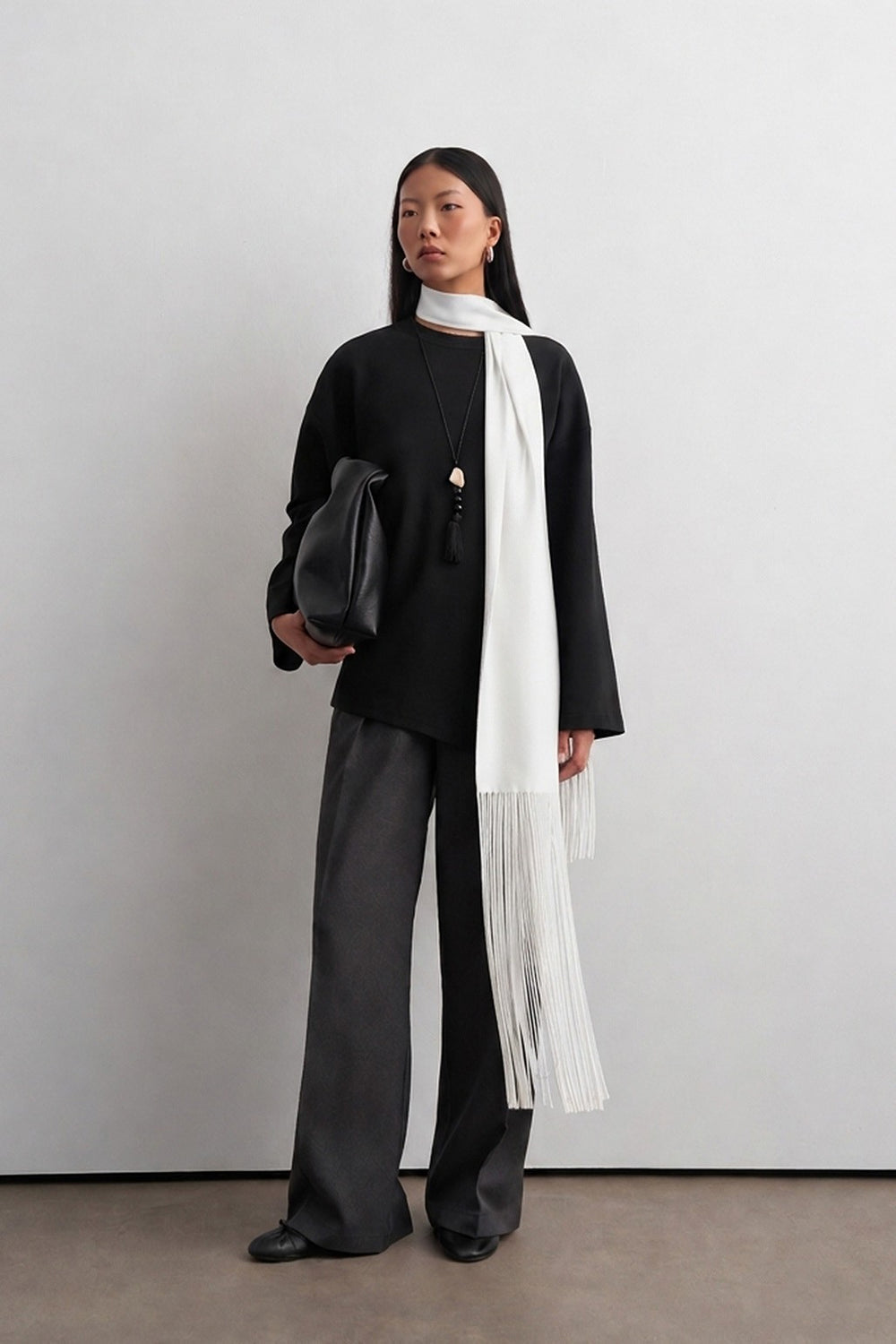 Tassel-Detail Scarf White