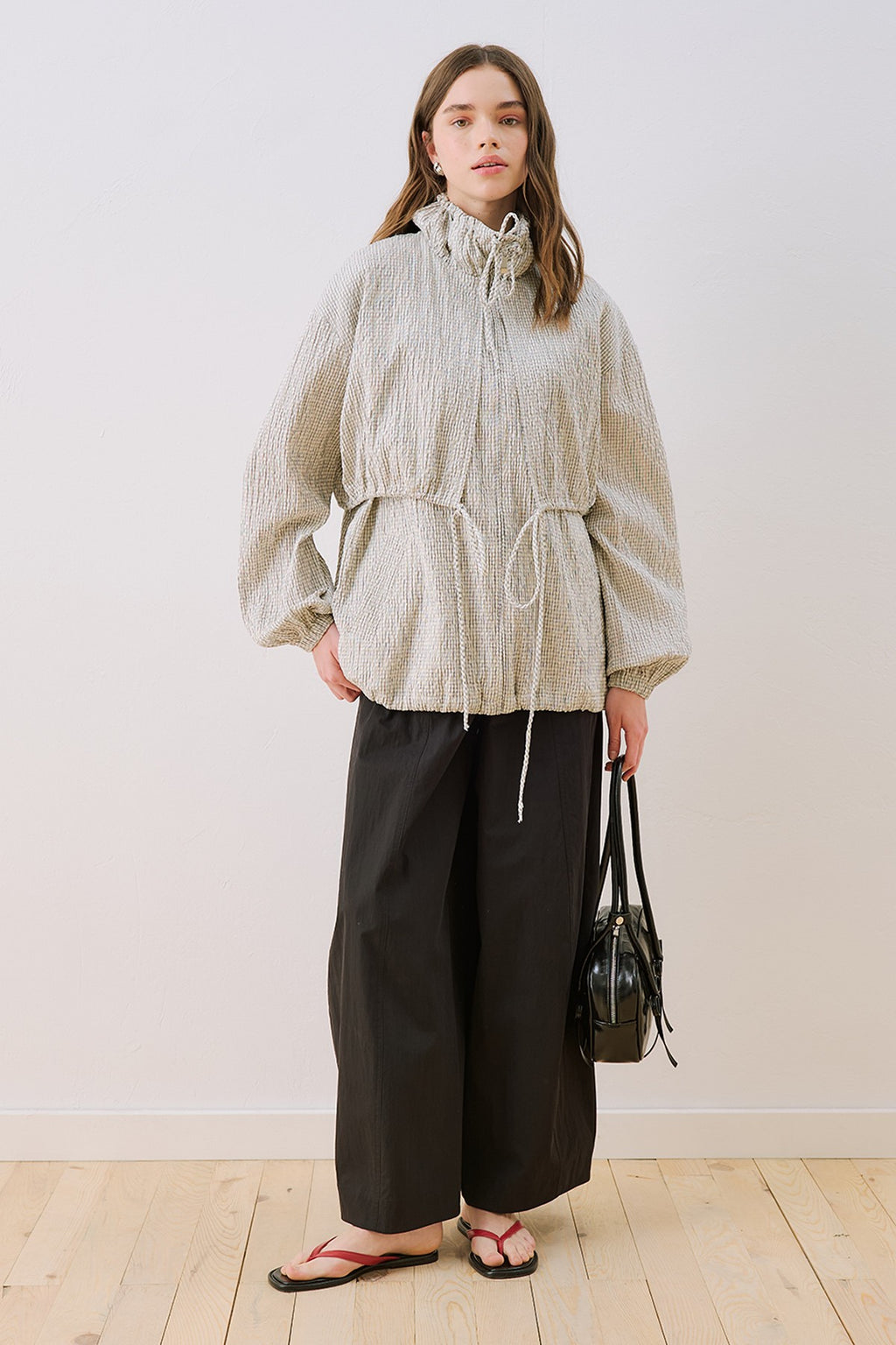 Plaid Gathered-Detail Jacket