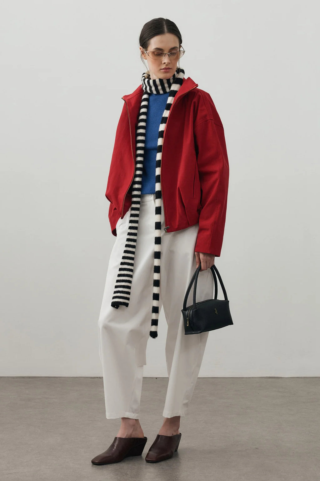 Striped Slim Scarf Black And White