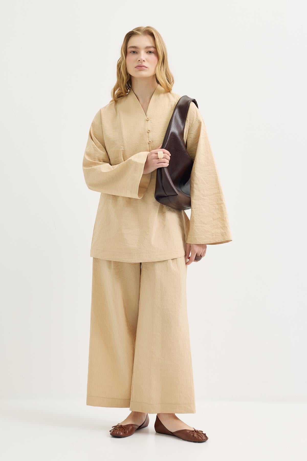 Oversized Belted Tunic & Pants Set Camel