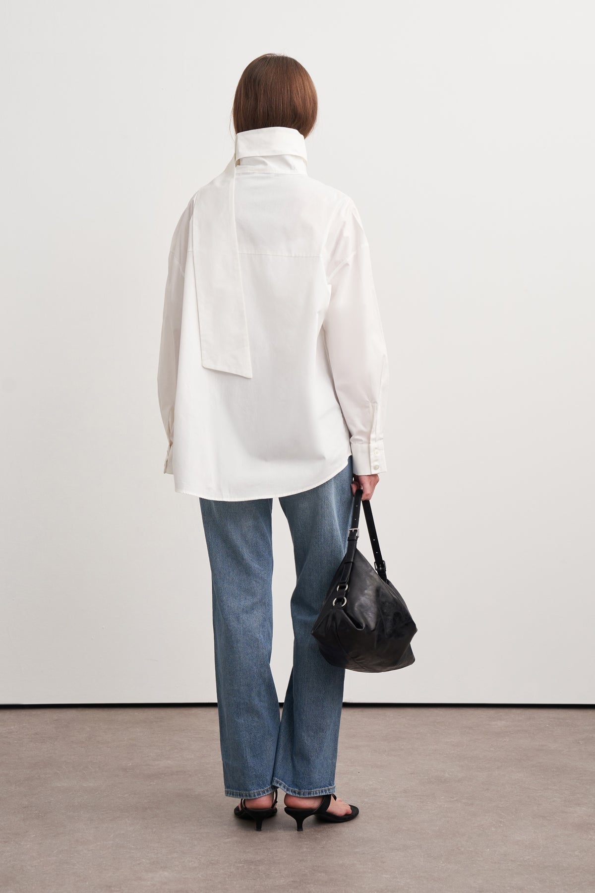High-Neck Tie-Detail Poplin Shirt White