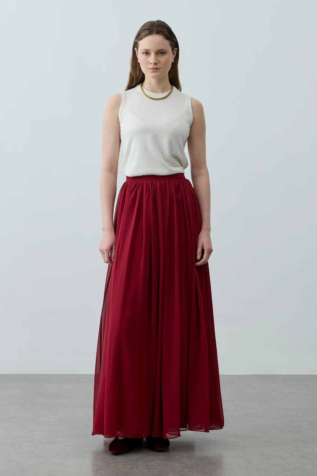 Gathered Draped Maxi Skirt Red