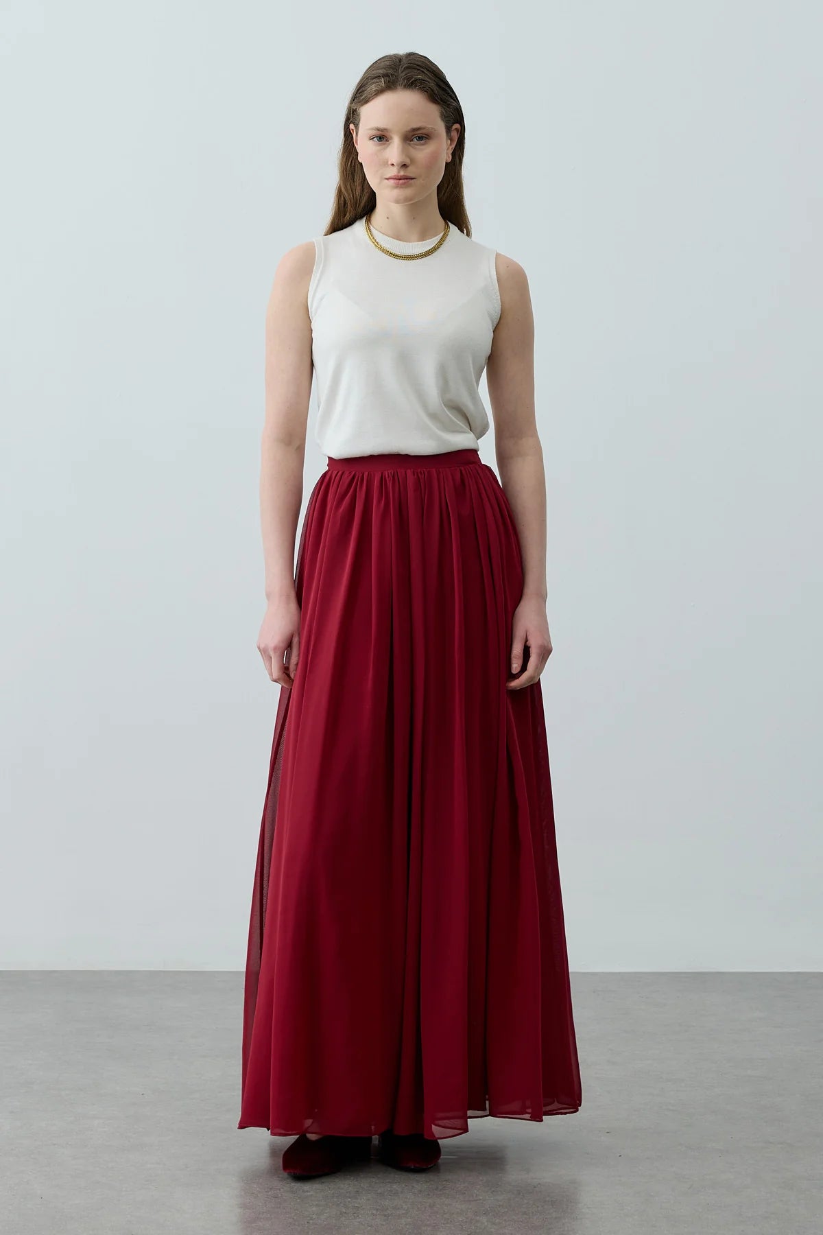 Gathered Draped Maxi Skirt Red