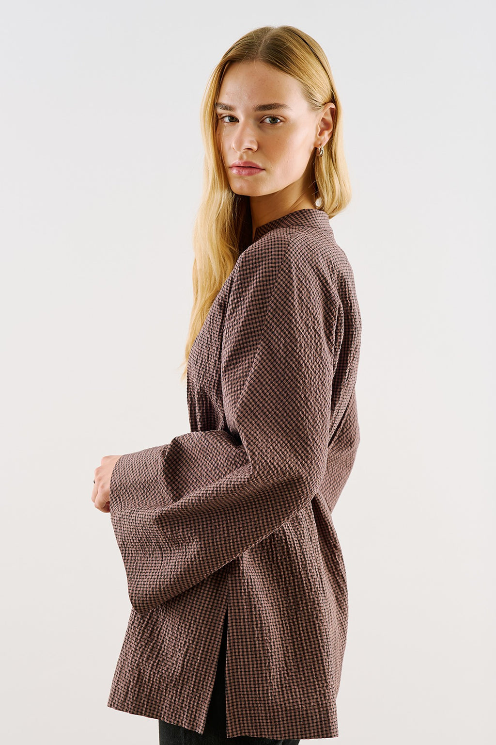 Wide-Sleeve Belted Tunic Brown