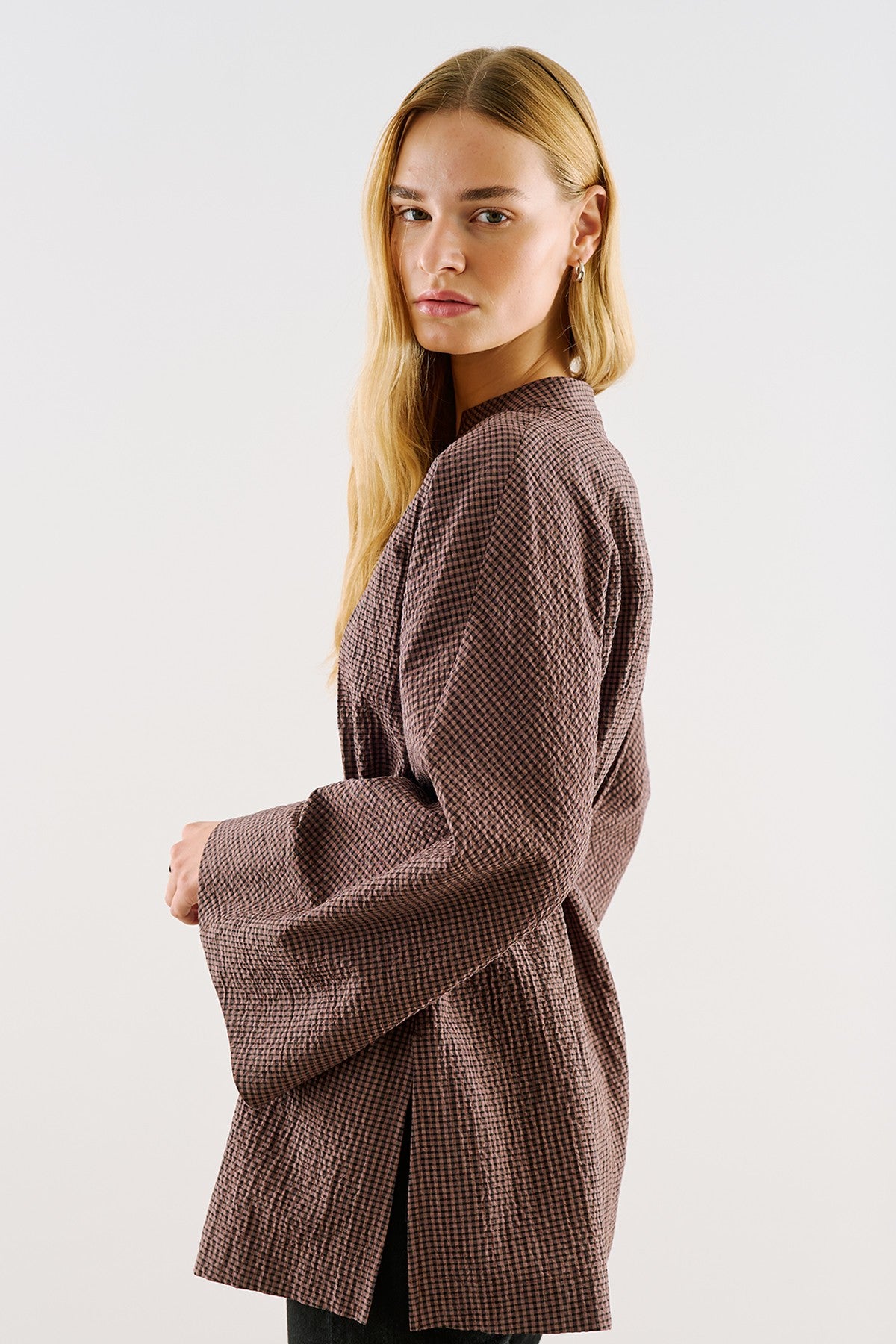 Wide-Sleeve Belted Tunic Brown