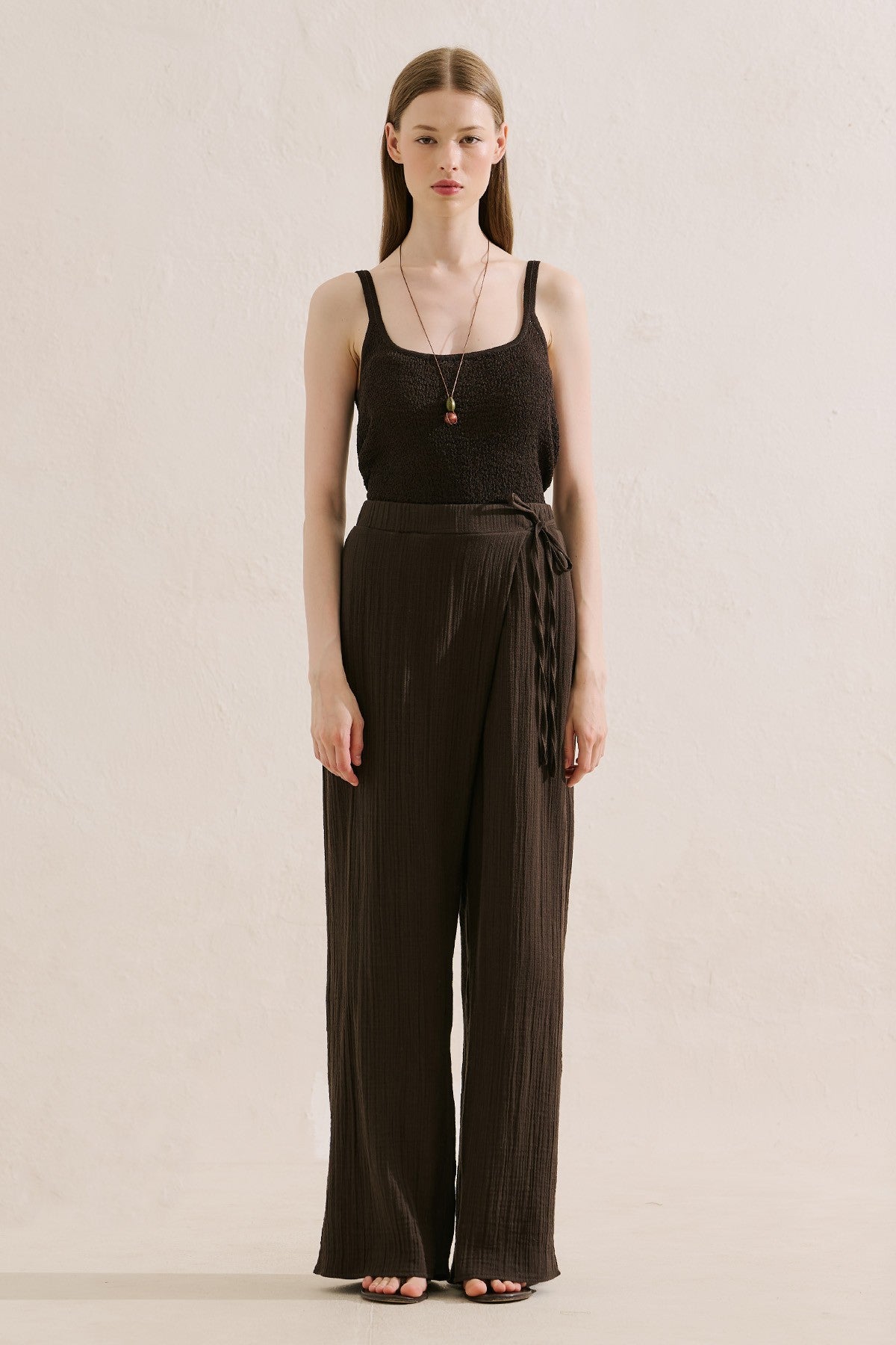 Muslin Wrap-Style Pants Brown