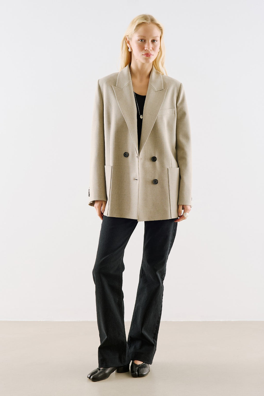 Belted Double-Breasted Pocket Blazer Jacket Stone