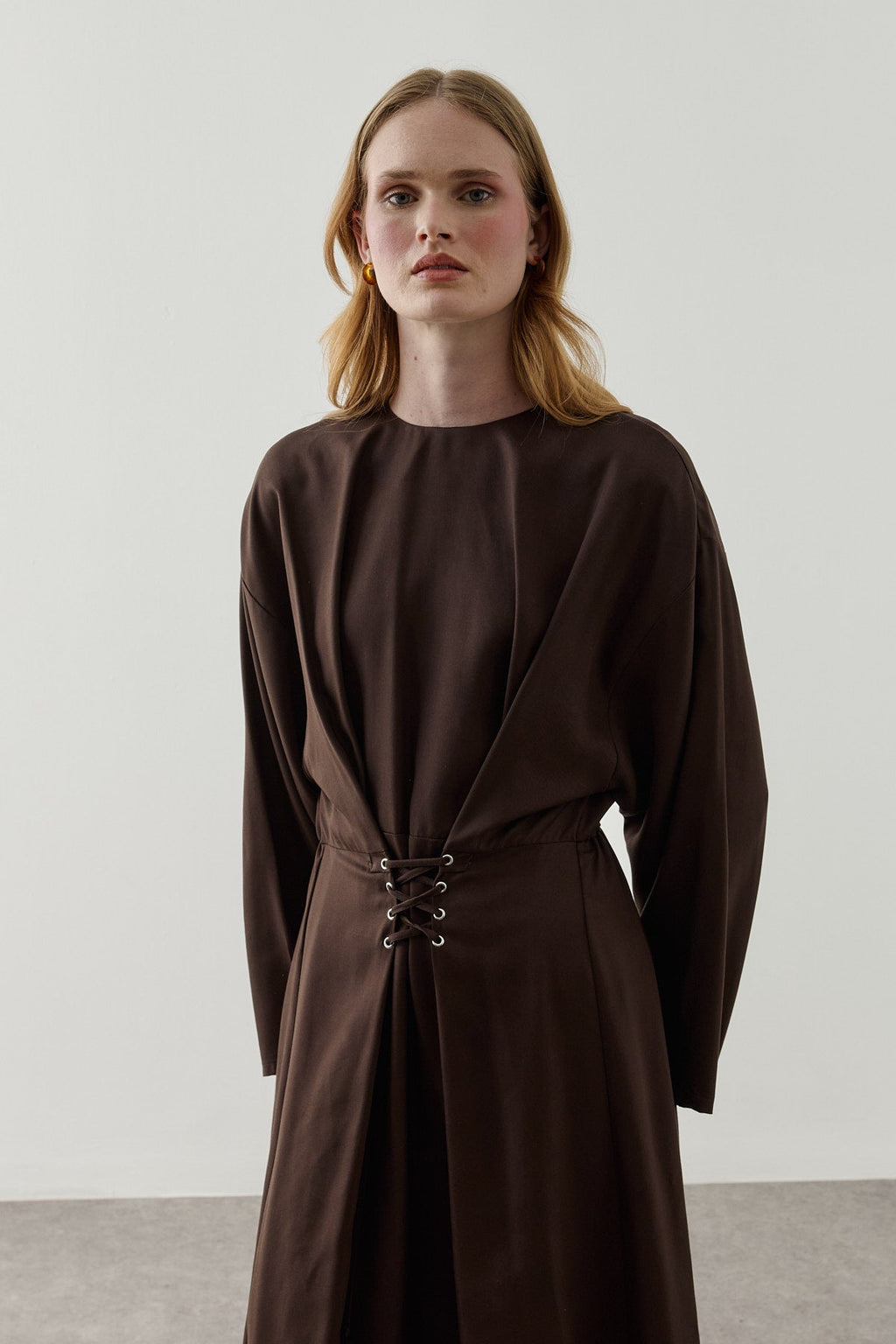 Eyelet-Detail Tencel Dress Brown