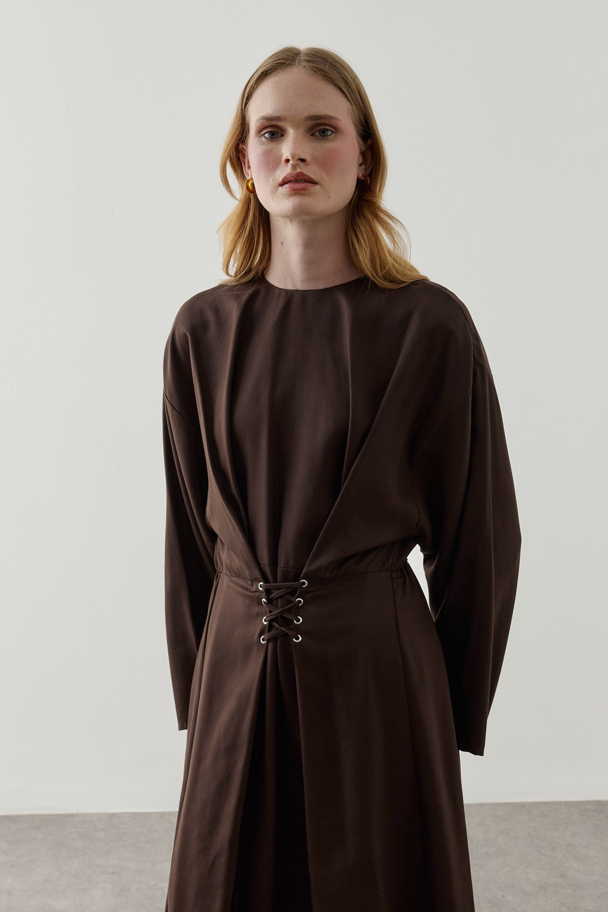 Eyelet-Detail Tencel Dress Brown