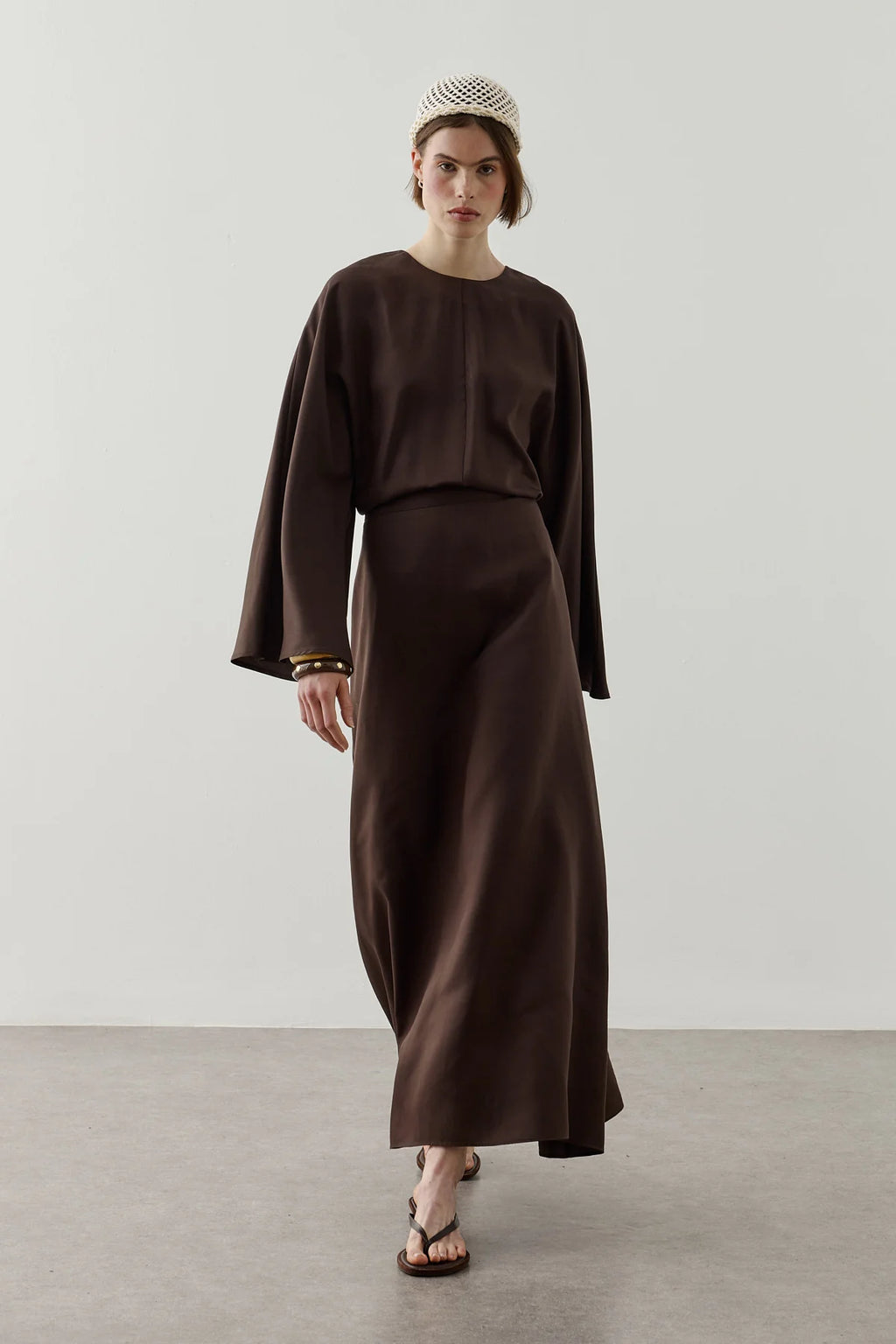 Back Tie Tencel Dress Brown