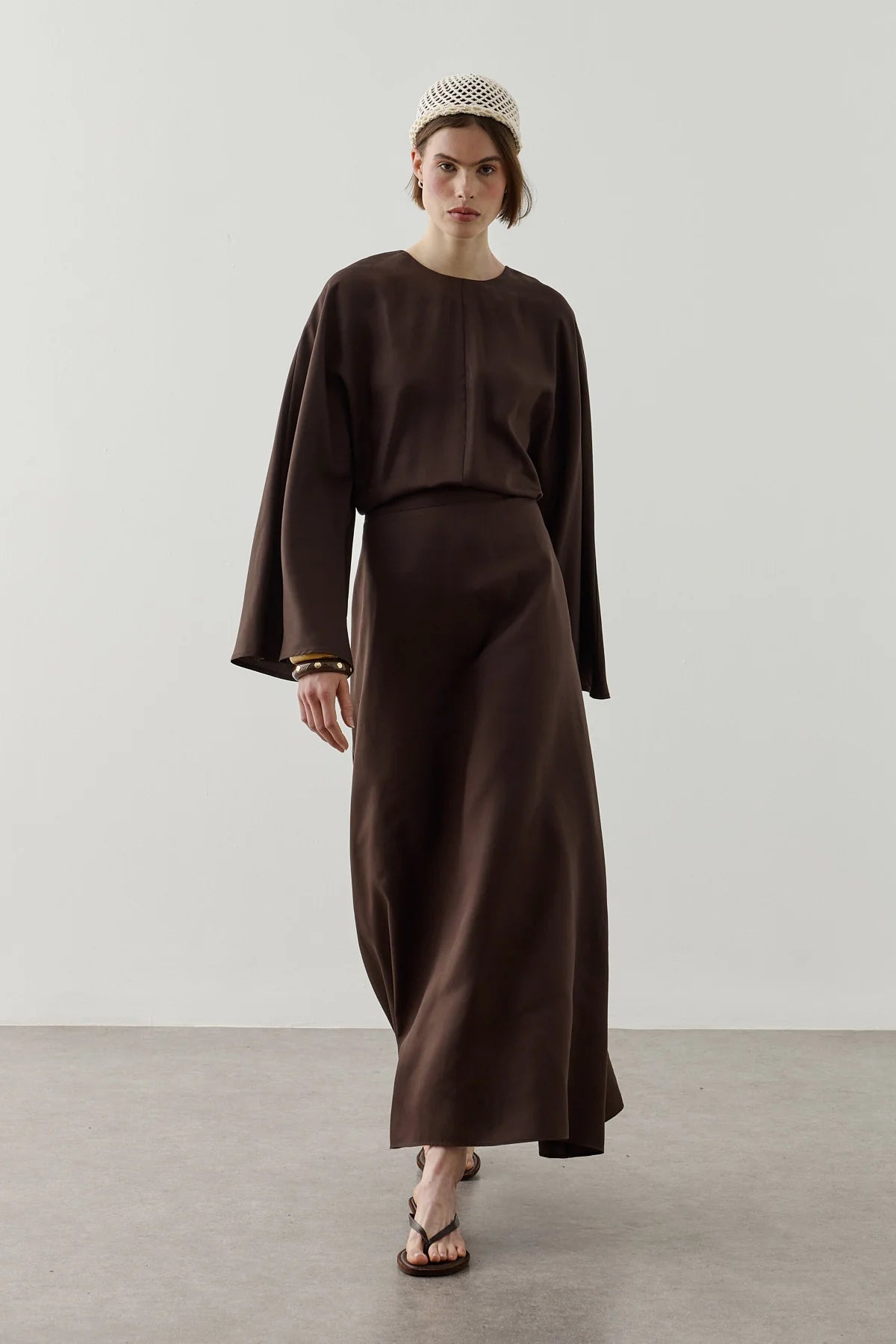Back Tie Tencel Dress Brown