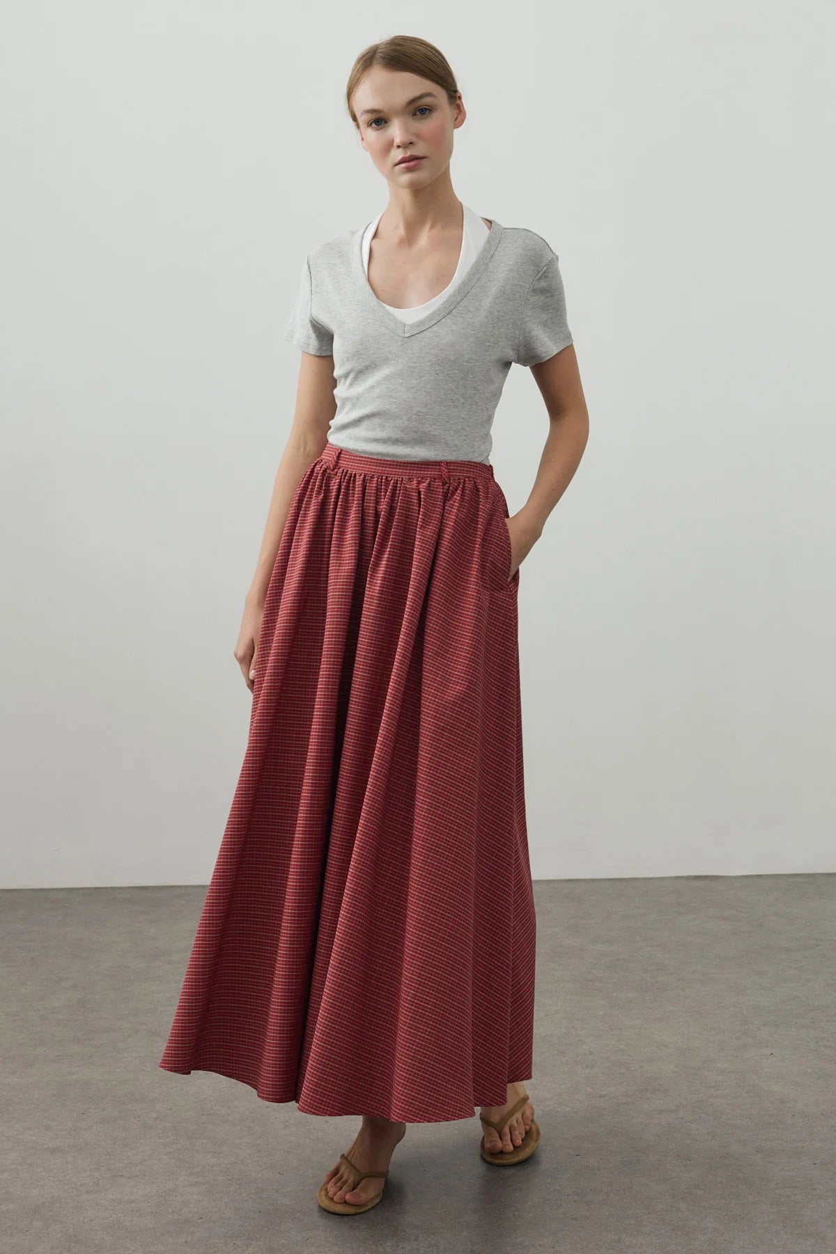 Small Plaid Gathered Skirt Red