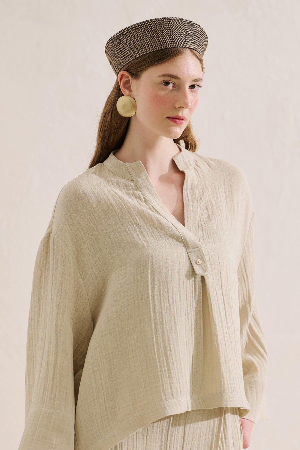 Muslin Wide-Sleeve Blouse Sand