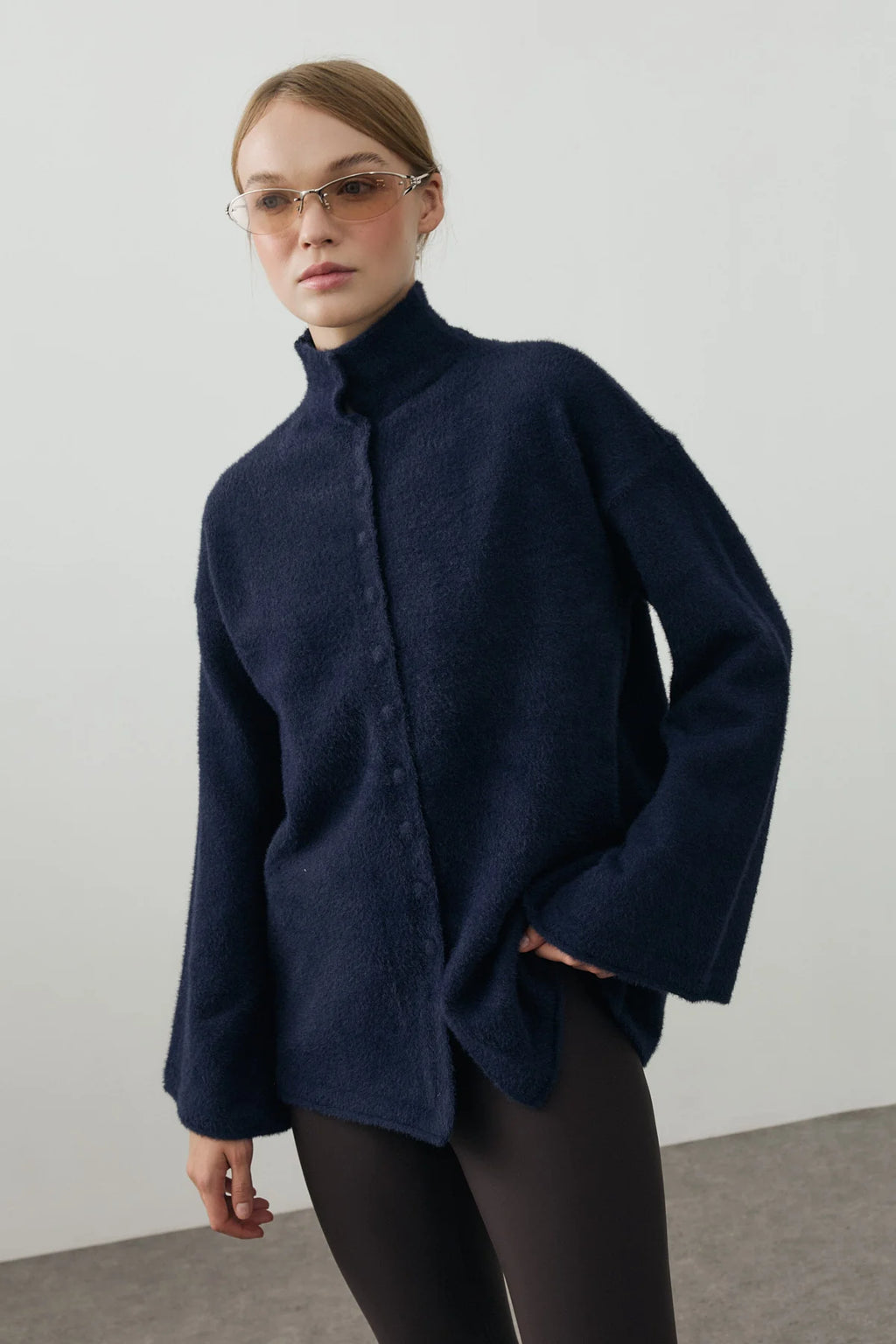Multi-Button Soft Cardigan Navy
