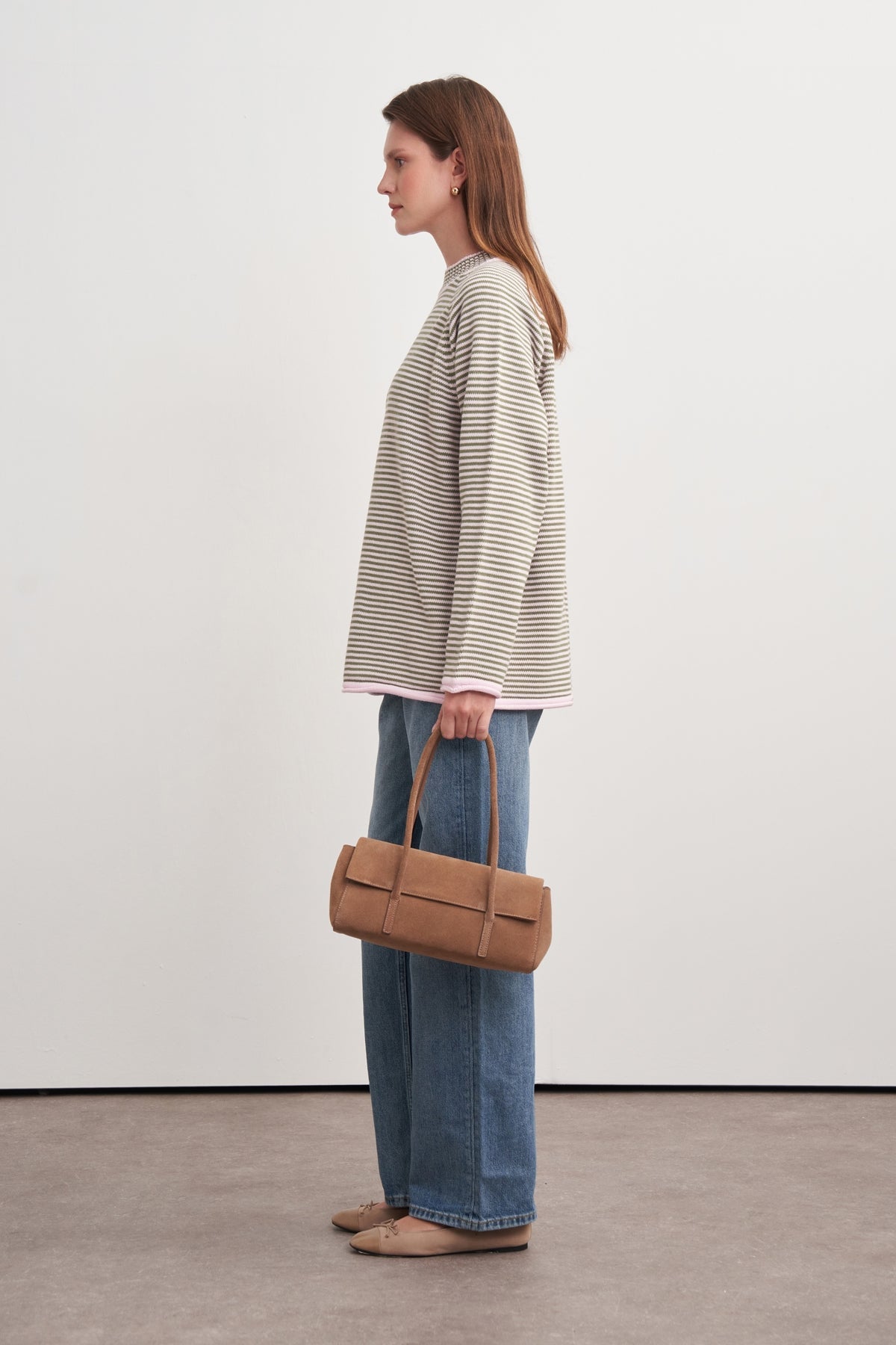 Fine-Striped Acrylic Knit Sweater Pink & Light Green
